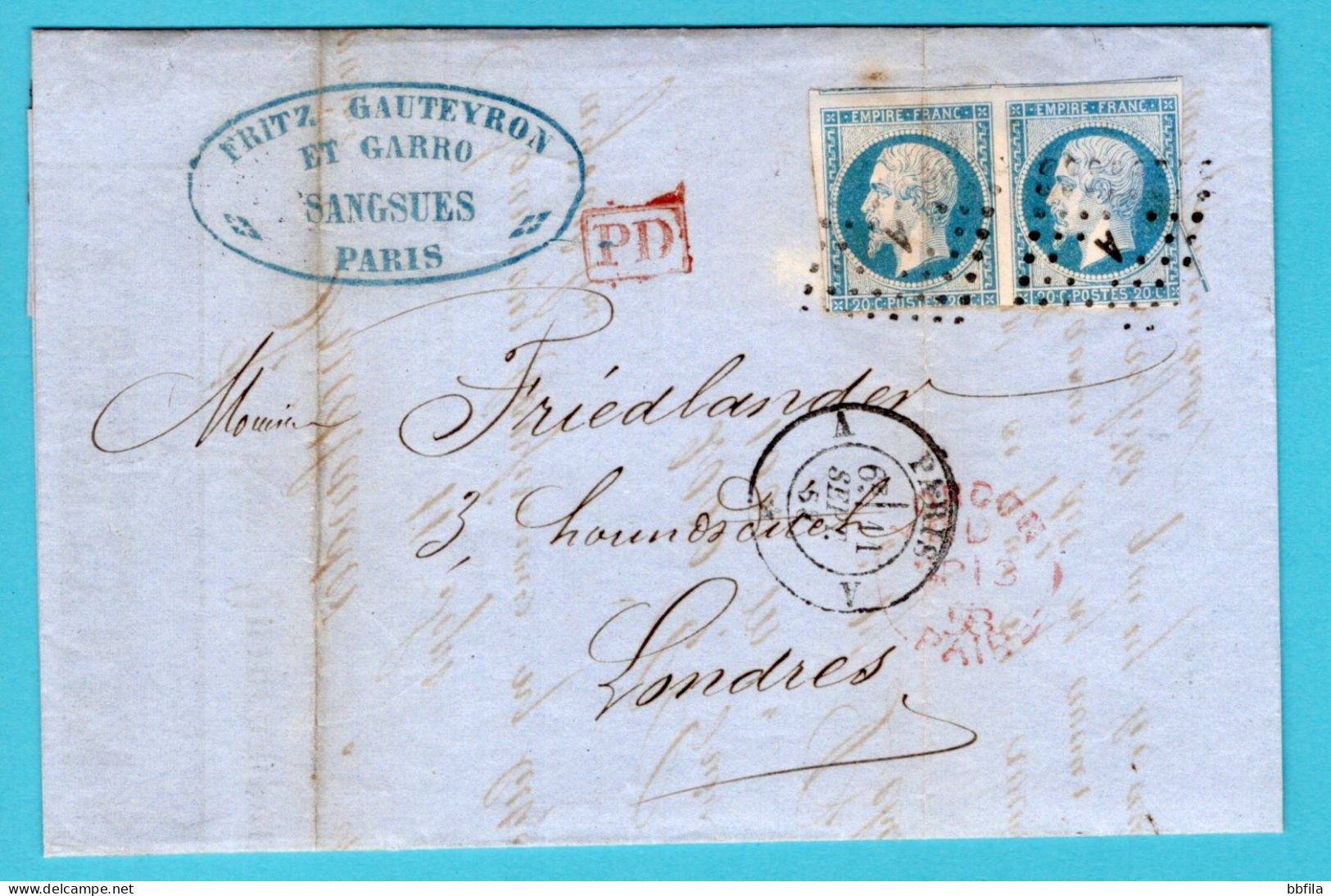 FRANCE Entire 1858 Paris To London, England - 1853-1860 Napoléon III