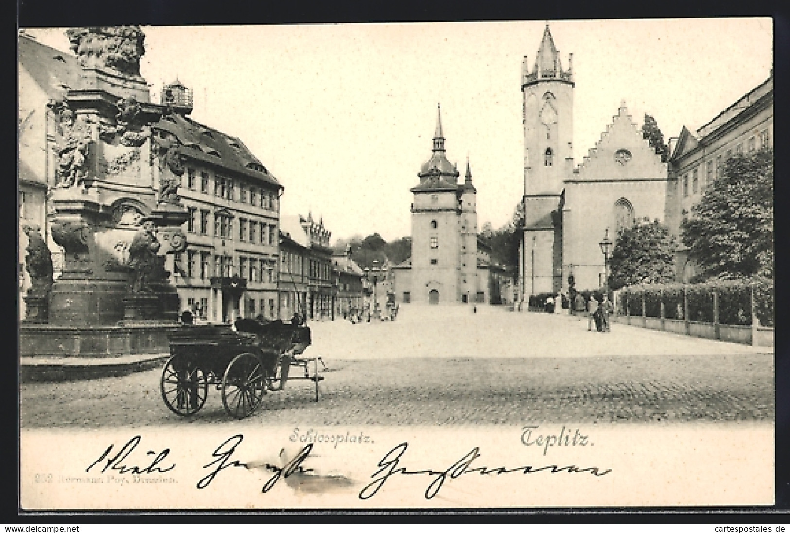 AK Teplitz, Schlossplatz Mit Brunnen Und Türmen  - Czech Republic