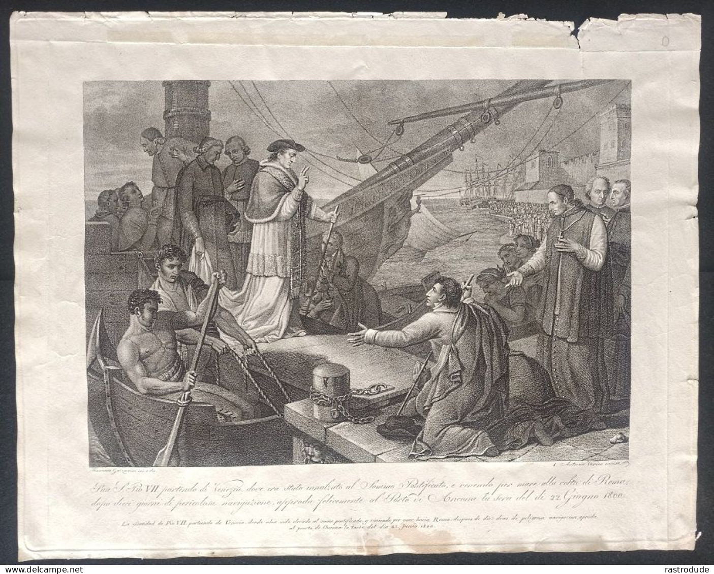 1800 - 1815 INCISIONE  ANTONIO VERICO - PAPA PIO VII ARRIVA AD ANCONA 22 GIUGNO 1800 DOPO TOMMASSO GAZZARINI - Estampes & Gravures