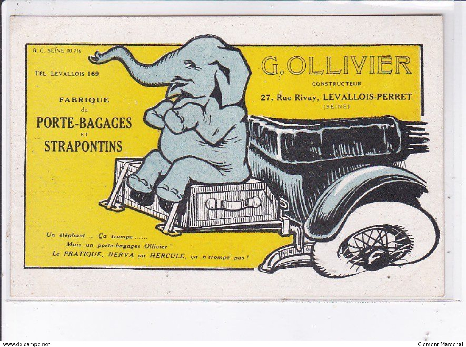 PUBLICITE : Fabrique De Porte Bagage Et Strapontins OLLIVIER (automobile - élephant) - Très Bon état - Advertising