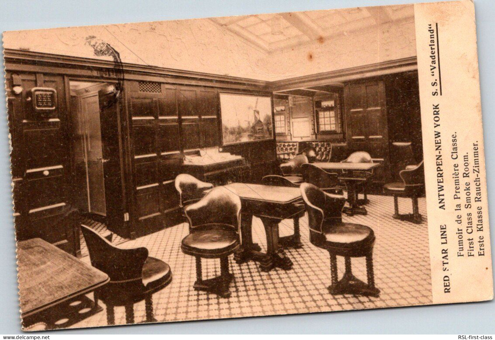 RED STAR LINE : First Class Smoke Room From Series Interior Photos 1 - Booklet SS Vaderland  - Rrrarissimes - Paquebots