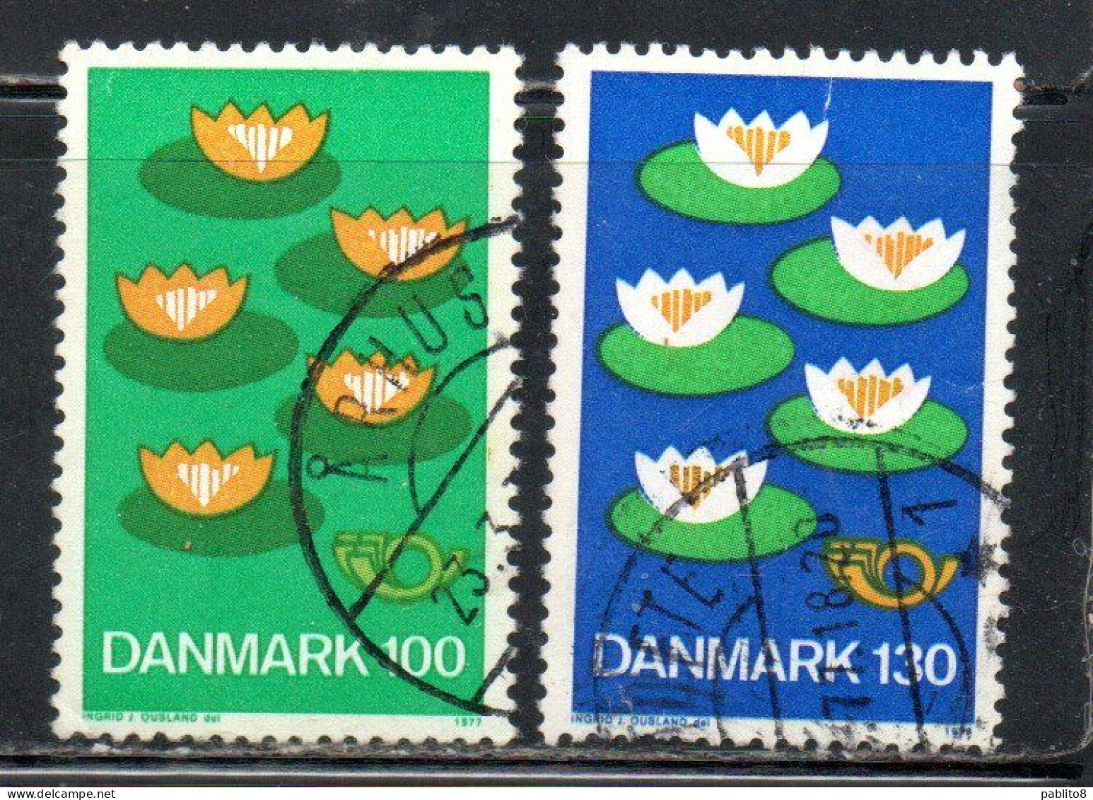 DANEMARK DANMARK DENMARK DANIMARCA 1977 NORDIC COUNTRIES COOPERATION FIVE WATER LILIES COMPLETE SET SERIE USED USATO - Used Stamps