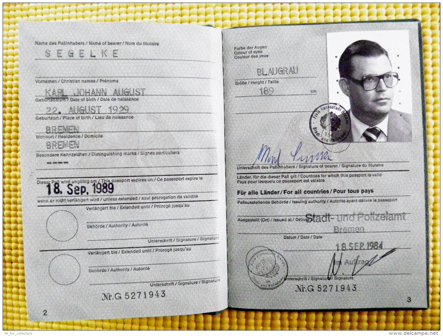 Reisepass Passport Germany Deutschland 1984 Bremen - Documenti Storici