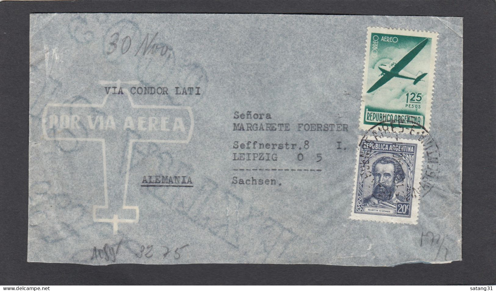 LETTRE PAR AVION, VIA CONDOR - LATI, DE BUENOS AIRES POUR LEIPZIG,OUVERTE PAR LA CENSURE ALLEMANDE OKW, 1940. - Airmail