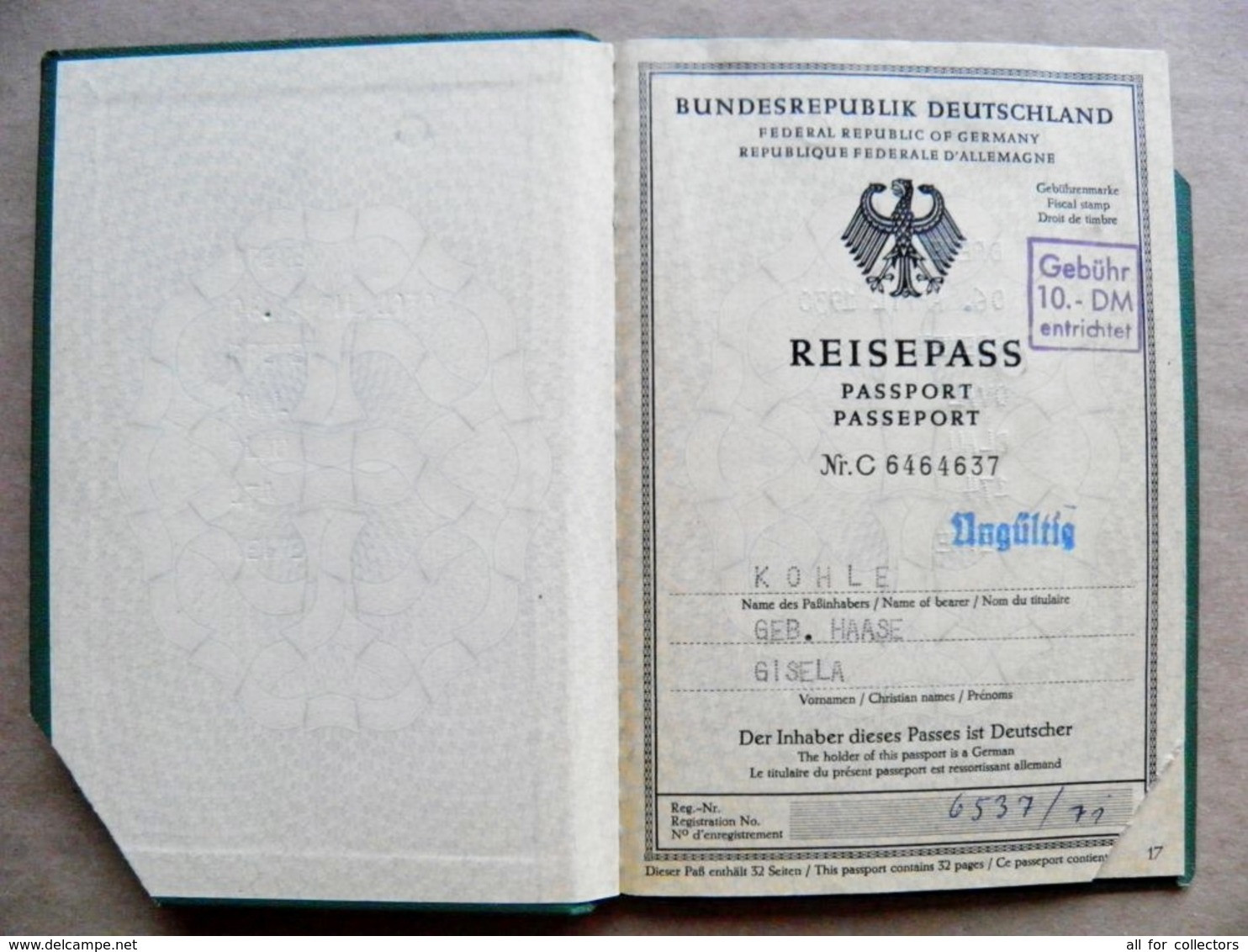 Reisepass Passport Germany Deutschland 1971 Bremen - Historical Documents