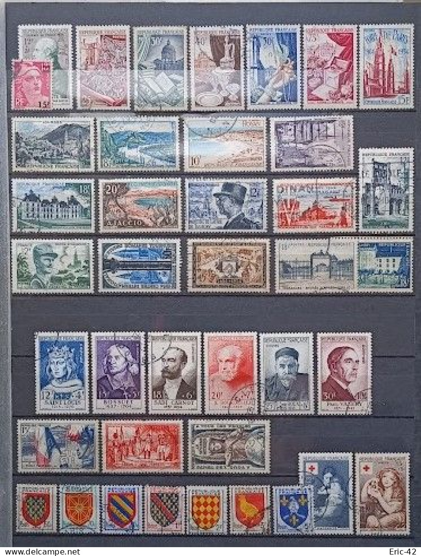 FRANCE ANNEE 1954 COMPLETE N°968/1007 (SAUF N°977A/977B) 40 TIMBRES OBLITERE. - 1950-1959
