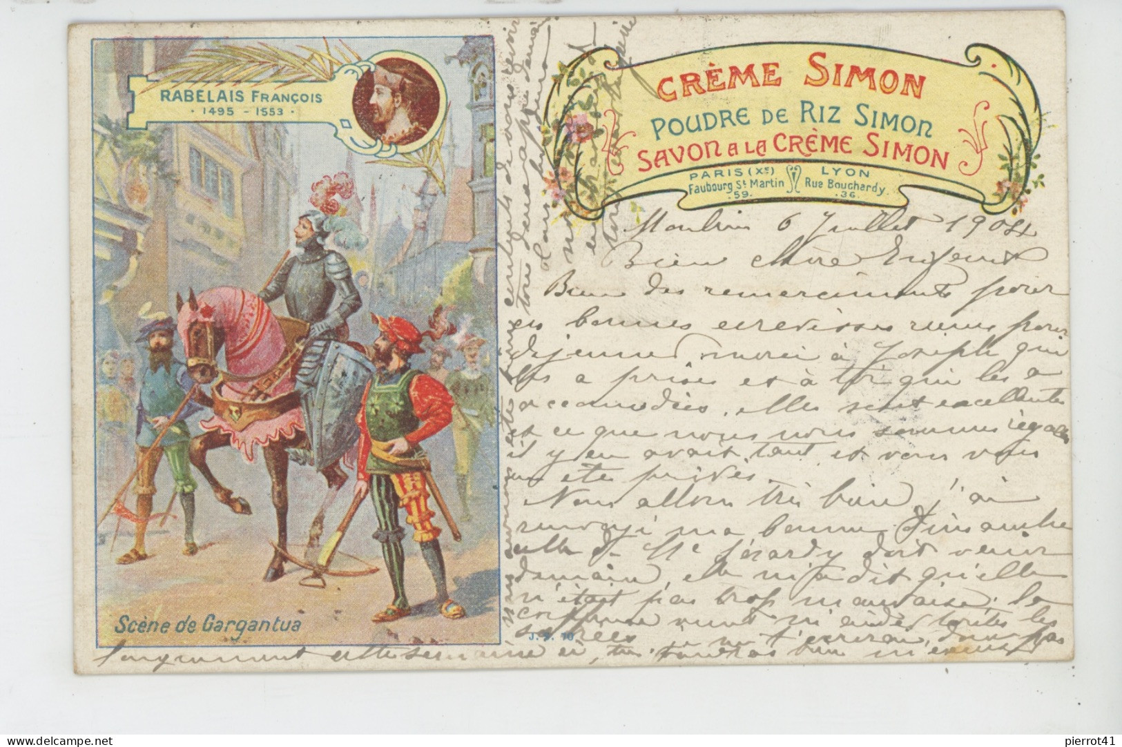 PUBLICITÉ - Carte PUB Pour LA CREME SIMON Avec Scène De GARGANTUA - RABELAIS - Advertising