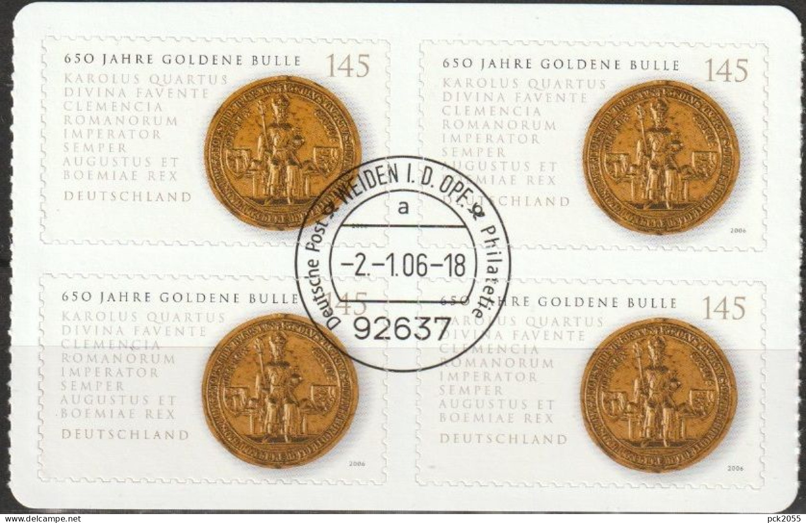 Deutschland 2006 Aus MH 62 Goldene Bulle Mi-Nr. 2516 4er Block O Gest. EST Weiden ( EK30/3 ) - Used Stamps