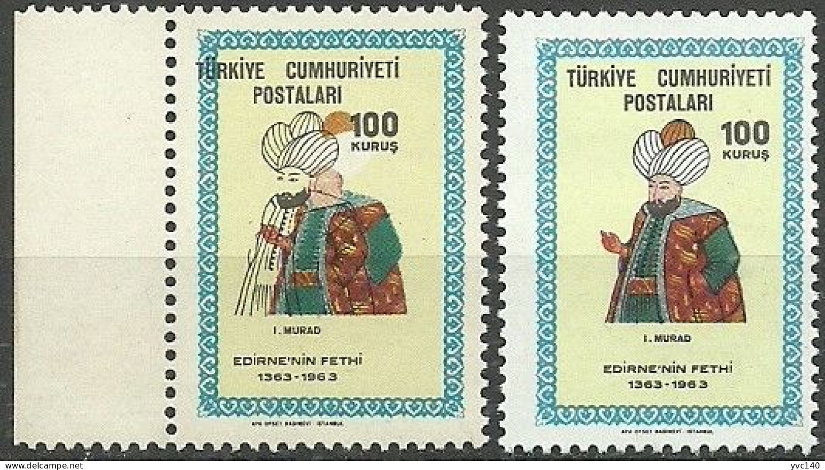 Turkey; 1963 600th Anniv. Of Conquest Of Edirne 100 K. ERROR "Shifted Print (Black Color)" - Unused Stamps