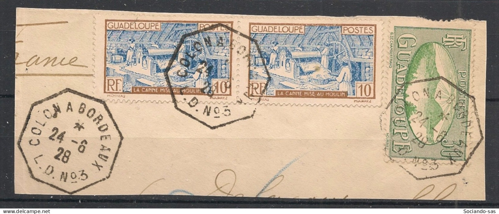 GUADELOUPE - 1928 - N°YT. 103 Paire Et 107 - Oblitéré "Colon à Bordeaux" / Used - Oblitérés