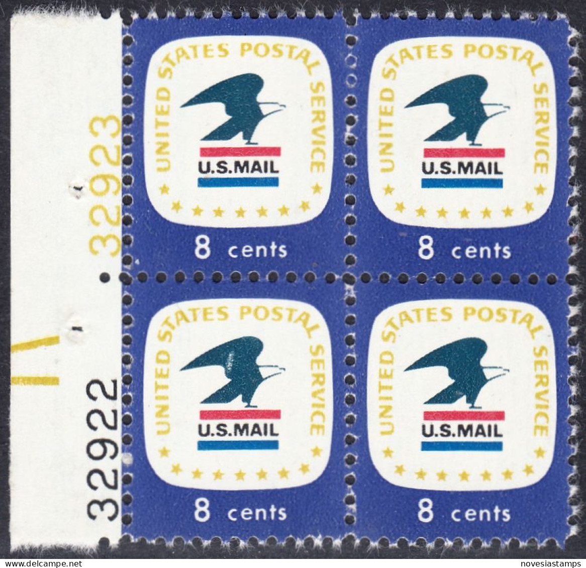 !a! USA Sc# 1396 MNH BLOCK W/ Left Margins & Plate-# 32922/23 - US Postal Service - Unused Stamps