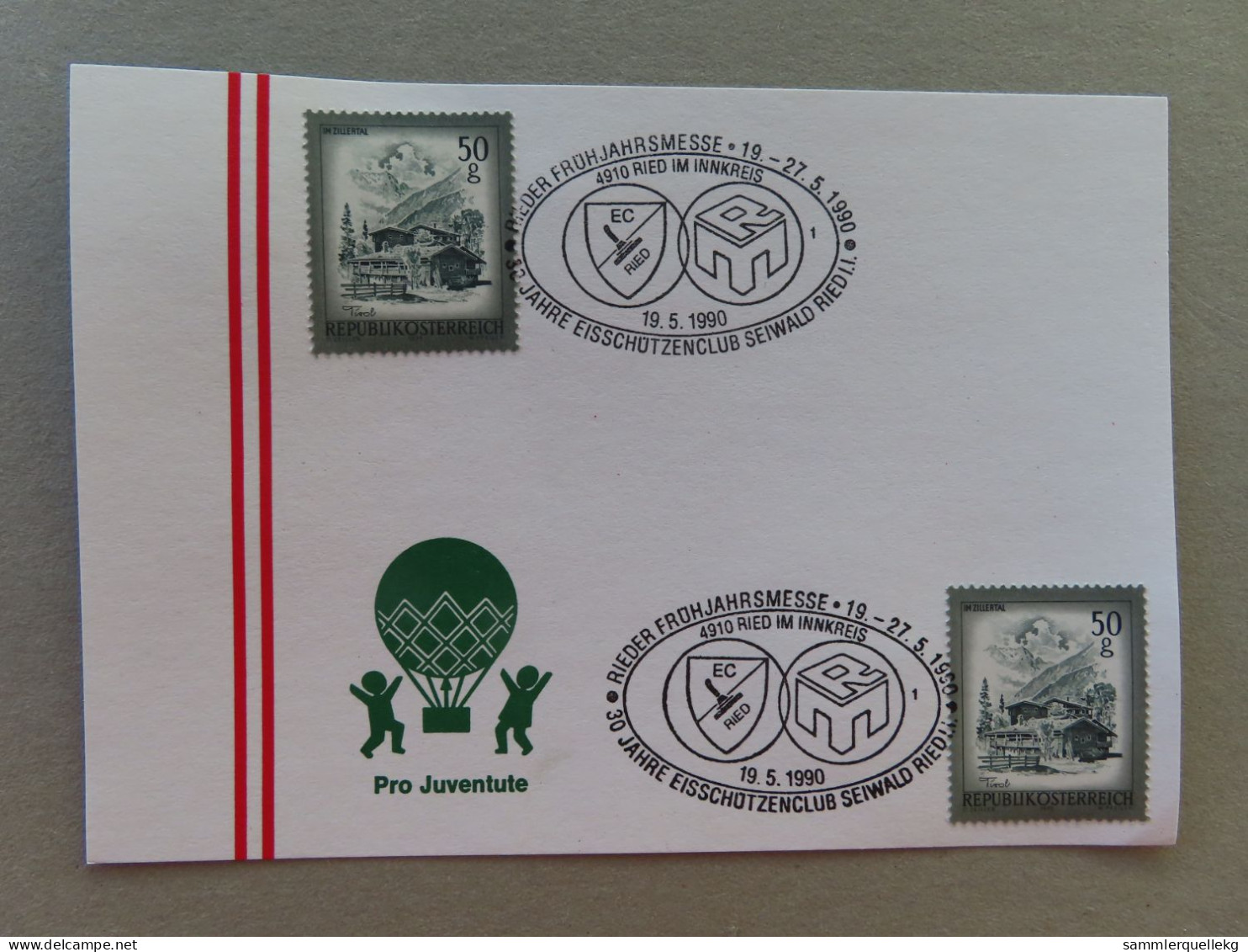 Österreich Pro Juventute - Mit Sonderstempel 19. 5. 1990 Ried Im Innkreis, 30 Jahre Eisschützenclub Seiwald (Nr.1795) - Sonstige & Ohne Zuordnung