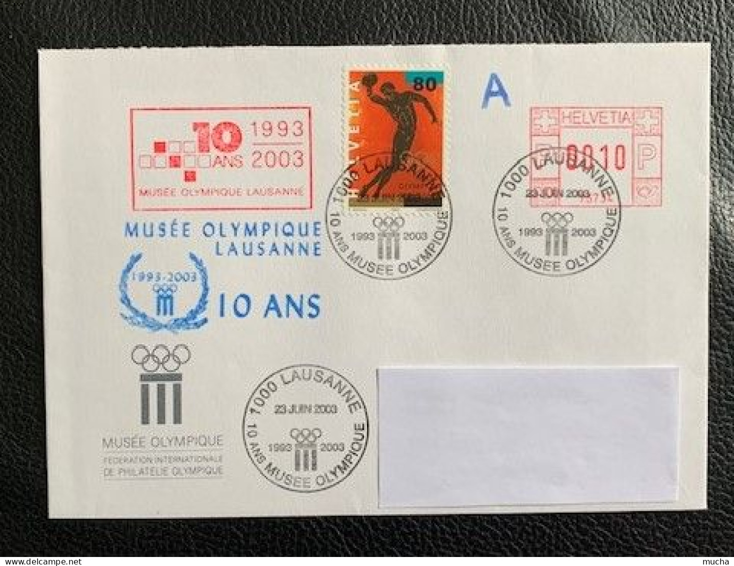 20414 - Enveloppe Circulée 10 Ans Du Musée Olympique Lausanne 23.06.2003 Cachet Rouge & Cachet Bleu - Autres & Non Classés