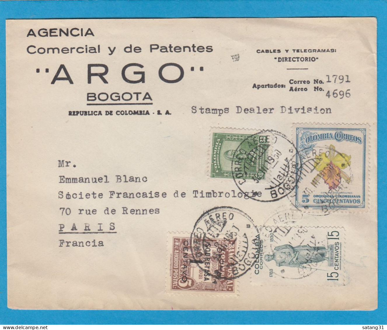 LETTRE PAR AVION DE BOGOTA POUR PARIS,1950. - Colombie