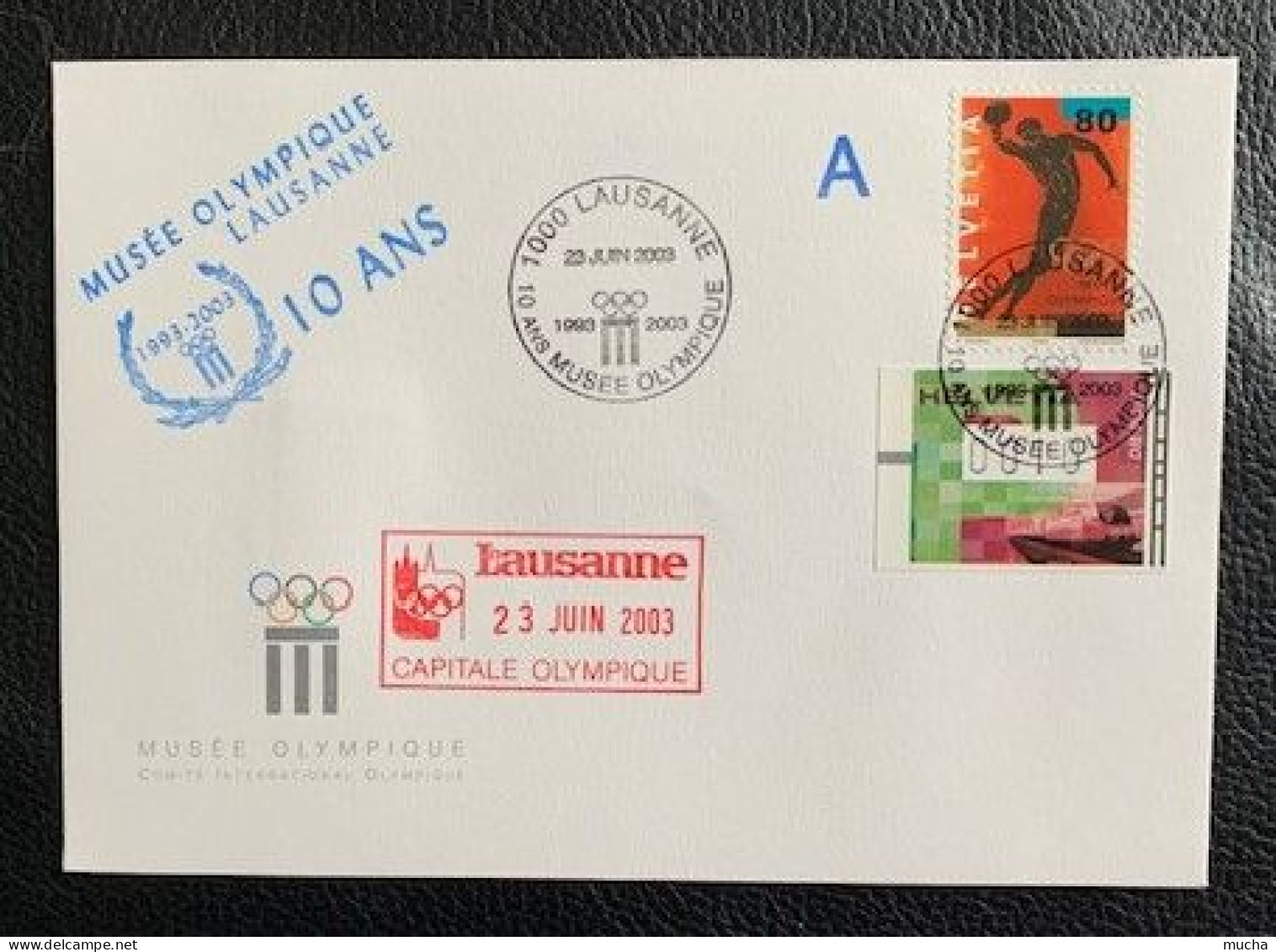 20415 - Enveloppe 10 Ans Du Musée Olympique Lausanne 23.06.2003 Cachet Rouge & Cachet Bleu - Autres & Non Classés