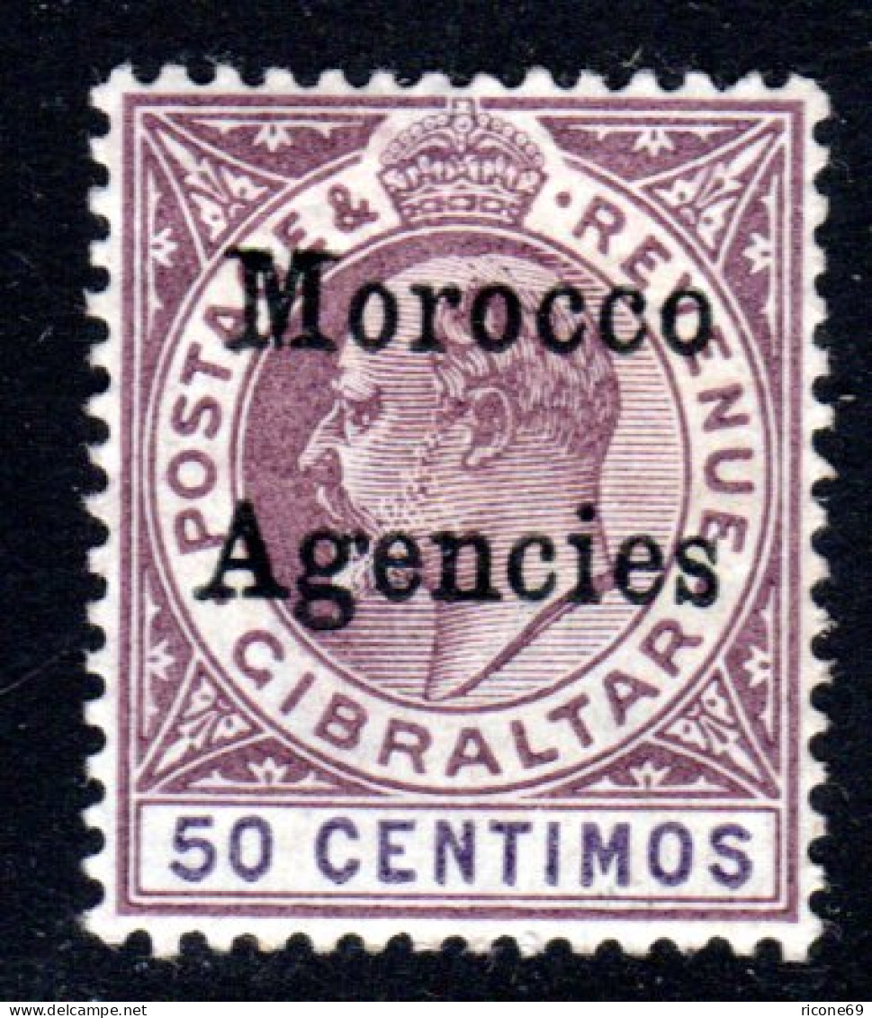 Brit. Post Marokko 13, Ungebr. überdruckte 50 C. Gibraltar M. WZ I - Marocco (1956-...)