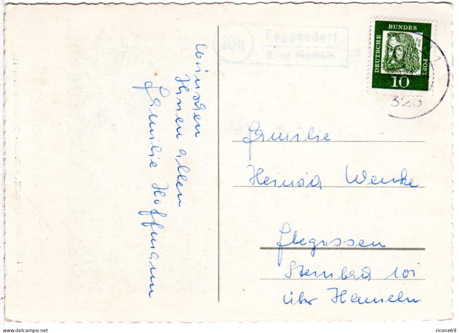 BRD 1959, Landpost Stpl. 20a FEGGENDORF über Hameln Auf Karte M. 10 Pf. - Sammlungen