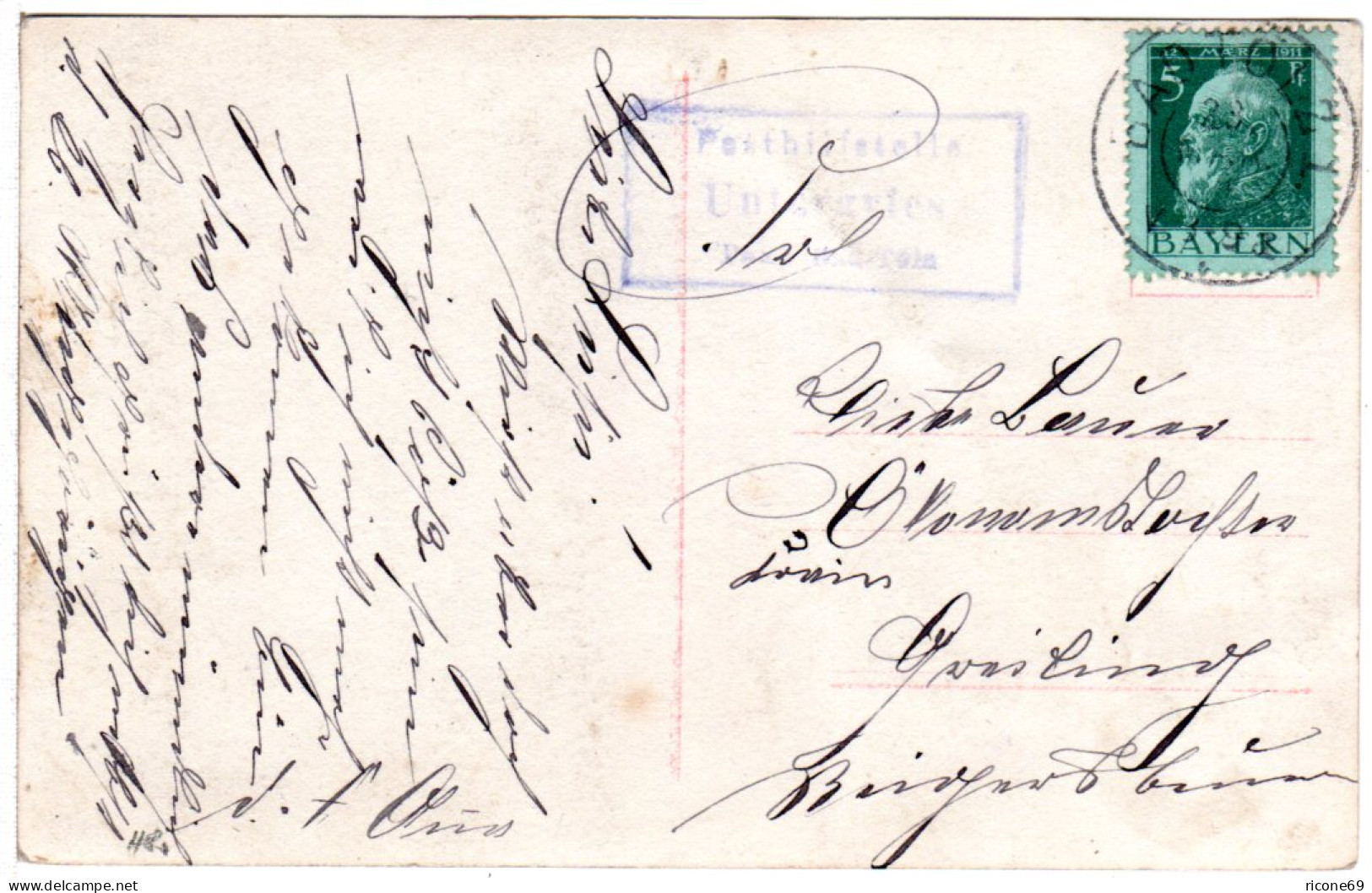 Bayern 1911, Posthilfstelle UNTERGRIES Taxe Bad Tölz Auf Karte M. 5 Pf. - Lettres & Documents