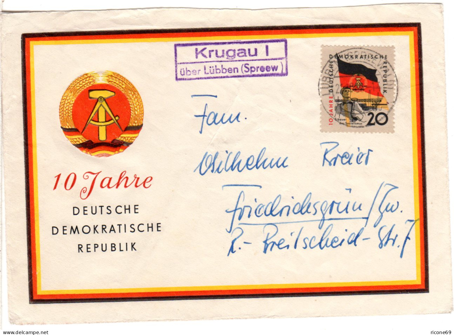 DDR 1958, Landpost Stpl. KRUGAU I über Lübben Auf Jubiläums Brief M. 20 Pf. - Covers & Documents