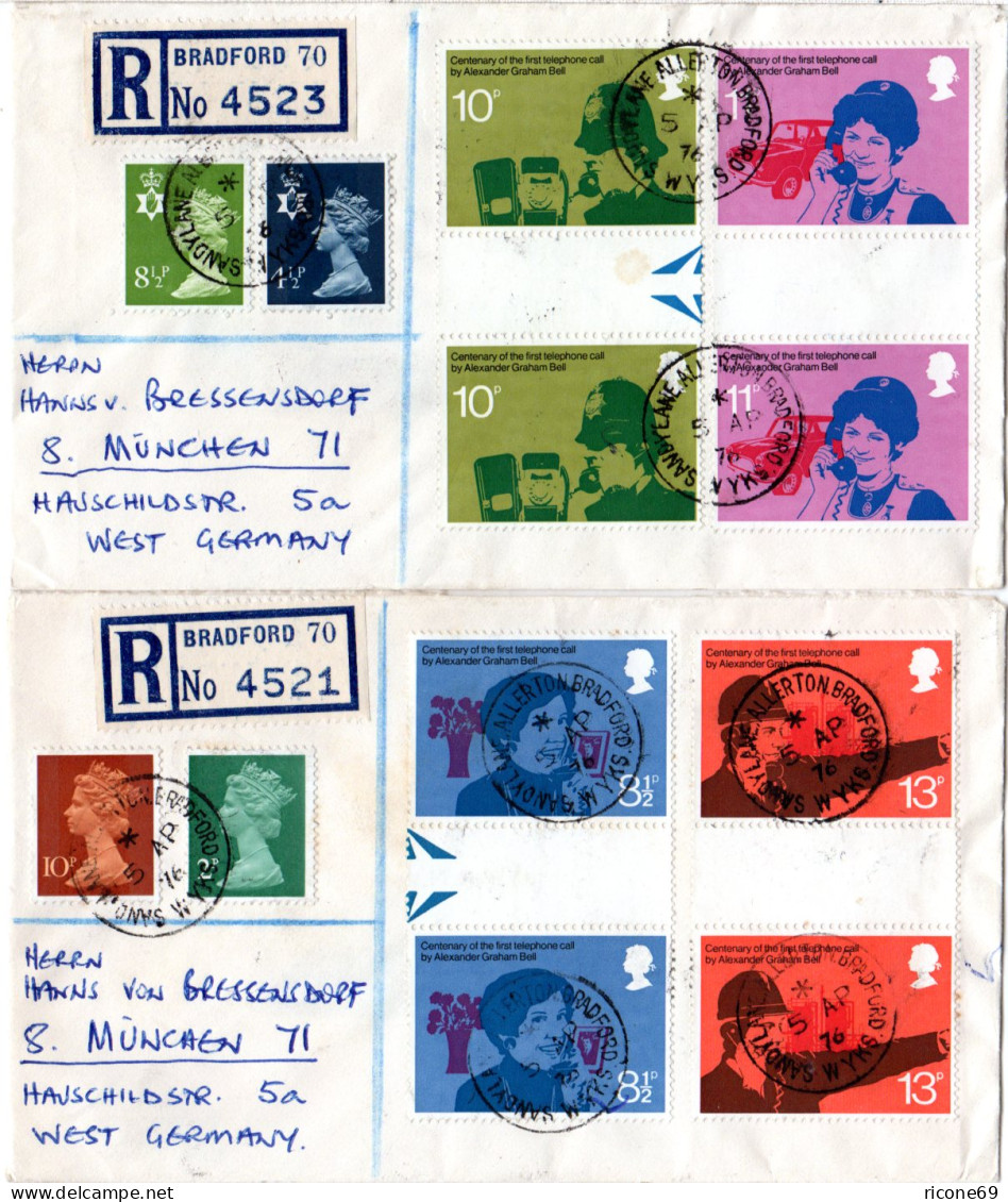 GB 1975, 4 Stegpaare 100 J. Telefon Auf 2 Einschreiben Briefen N. Deutschland - Autres & Non Classés