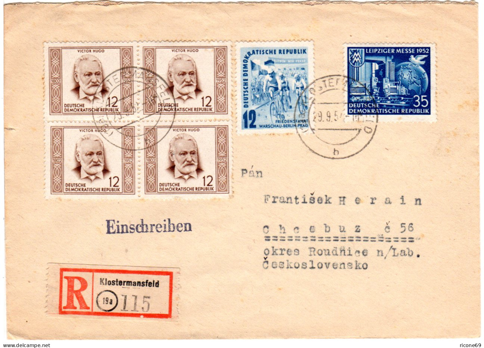 DDR 1952, 6 Sondermarken Auf Einschreiben Brief V. Klostermansfeld I.d. CSSR - Covers & Documents