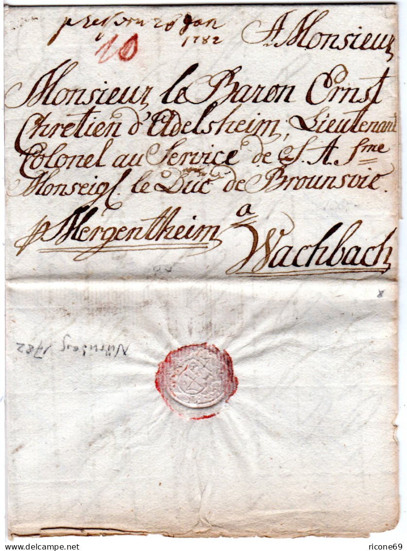 Bayern 1782, Portobrief V. Nürnberg N. Wachbach Per Mergentheim, Württemberg - Prefilatelia
