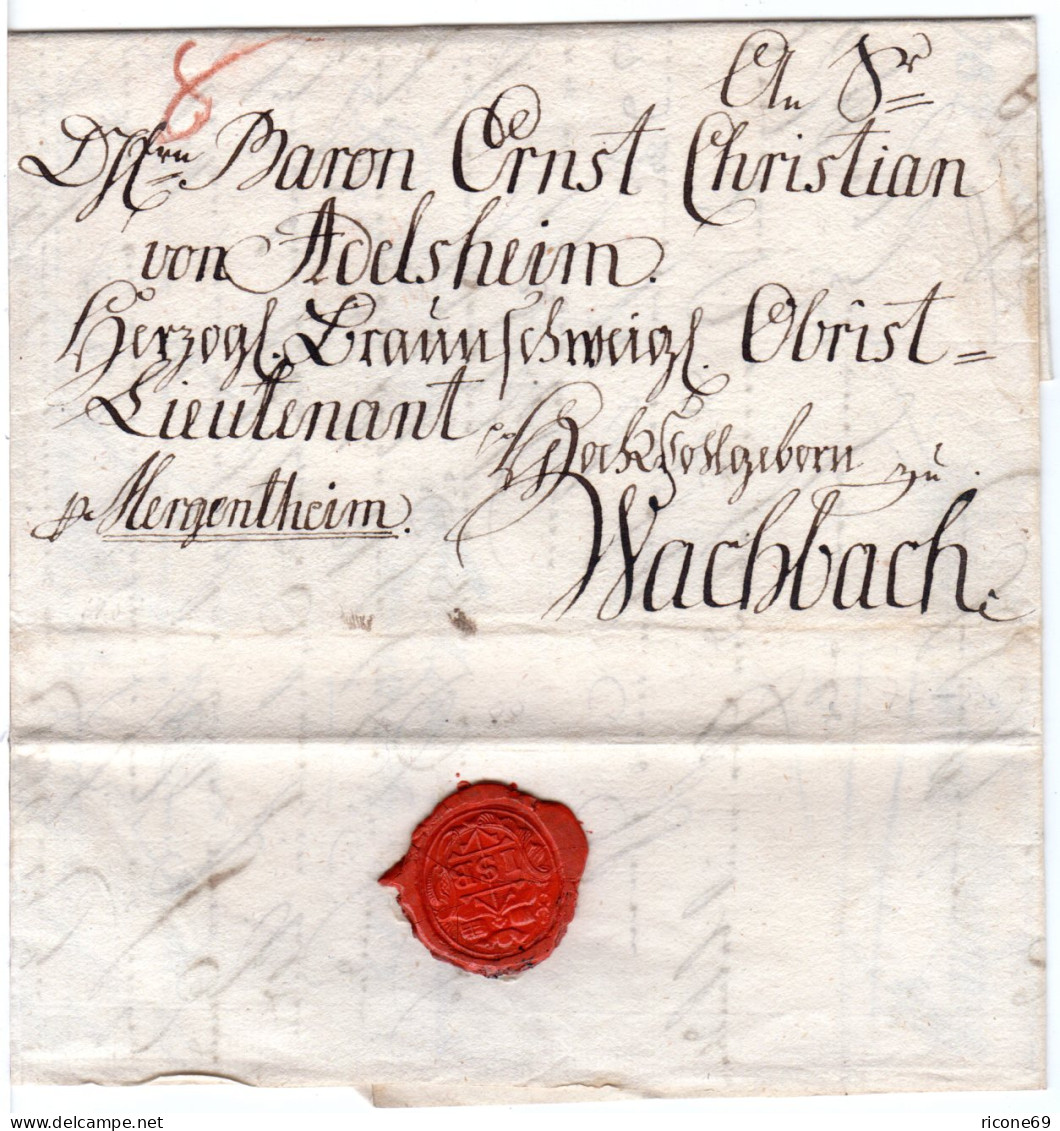 Bayern 1783, Portobrief V. Nürnberg N. Wachbach Per Mergentheim, Württemberg - [Voorlopers