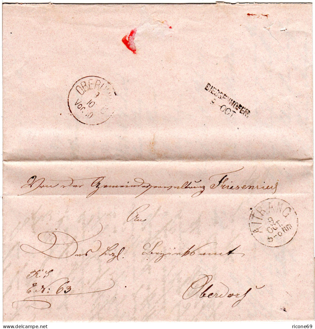 Bayern 1878, L2 BIESSENHOFEN Rückseitig Auf Brief V. Friesenriech M. K1 Aitrang - Covers & Documents