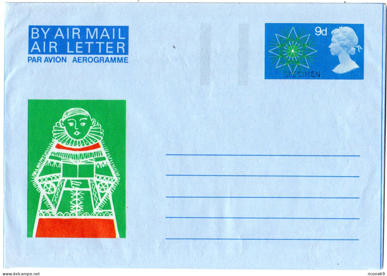 GB LF 21, 9d Weihnachten 1968 Aerogramm M. Aufdruck SPECIMEN - Andere & Zonder Classificatie