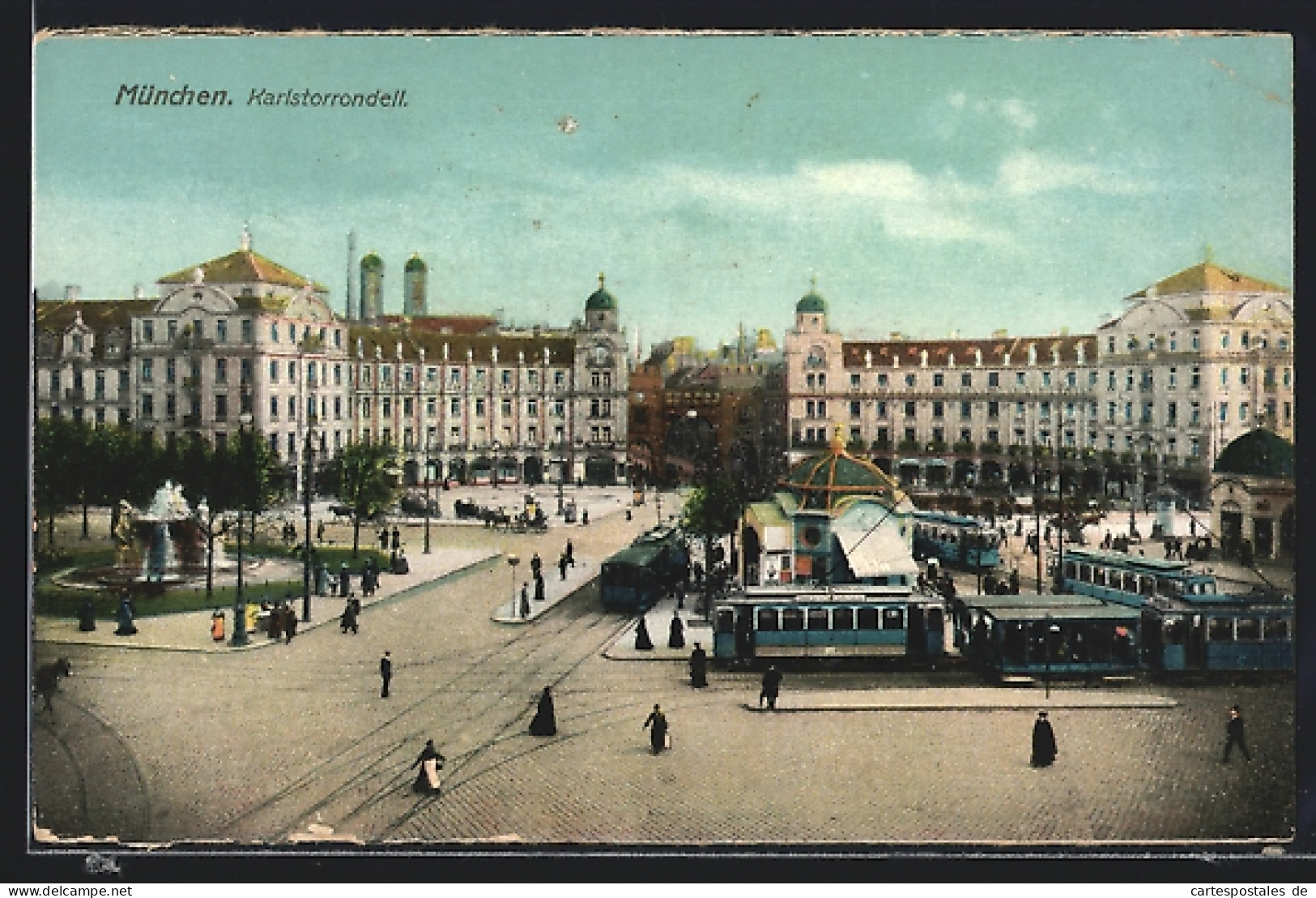 AK München, Karlstorrondel Mit Strassenbahn  - Muenchen