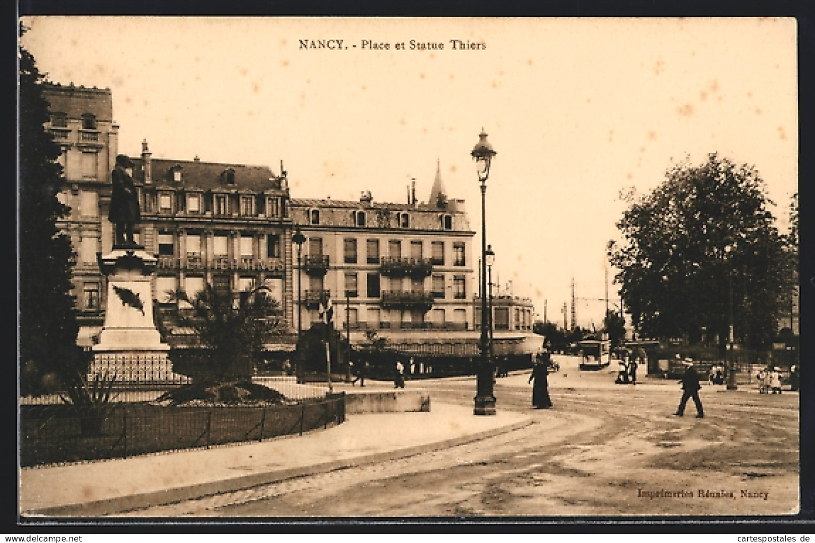 AK Nancy, Place Et Statue Thiers, Tram, Strassenbahn  - Strassenbahnen