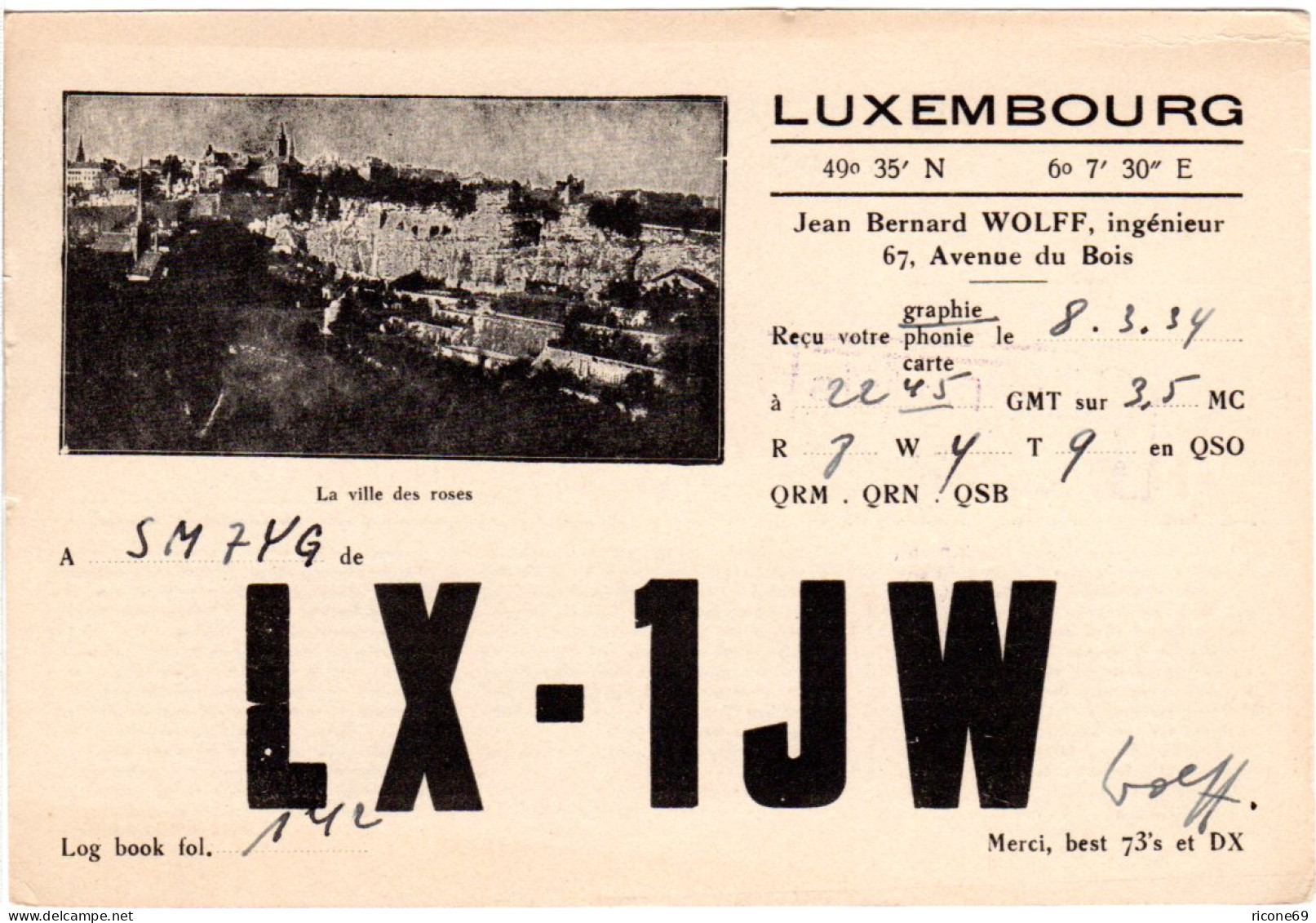 Luxembourg, La Ville Des Roses, 1934 Gebr. Radio-Funk Karte  - Autres & Non Classés