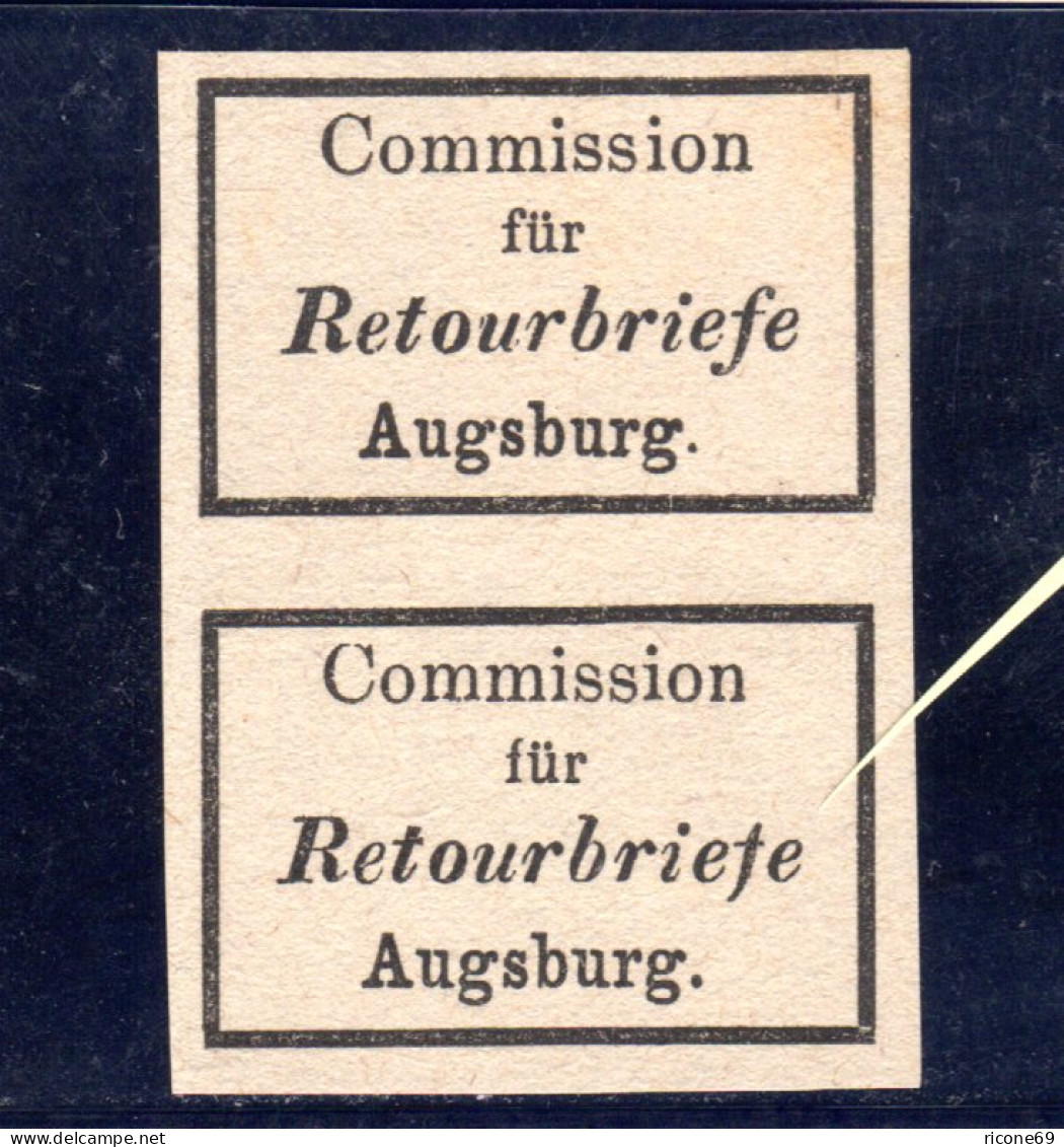 Bayern, Commission F. Retourbriefe Augsburg, Etiketten-Paar M. Setzfehler Unten - Mint