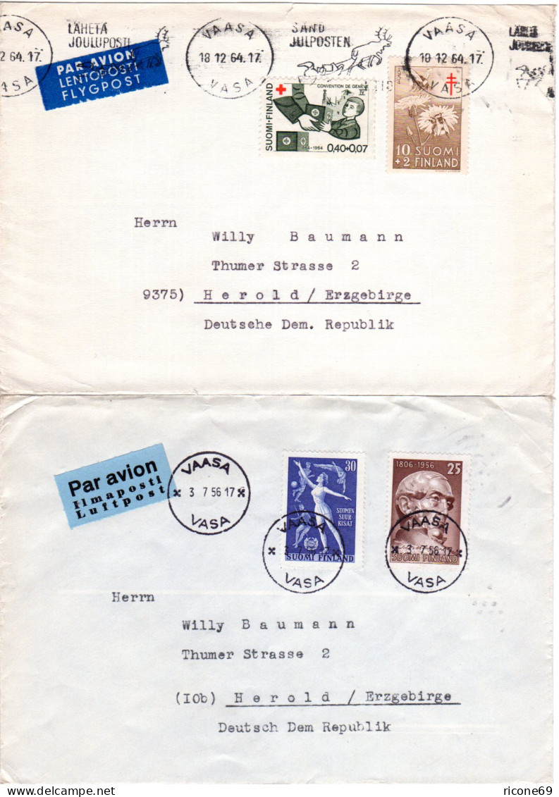 Finnland 1947/64, 3 Briefe M. Versch. Luftpost Etiketten V. Vaasa N. Deutschland - Autres & Non Classés