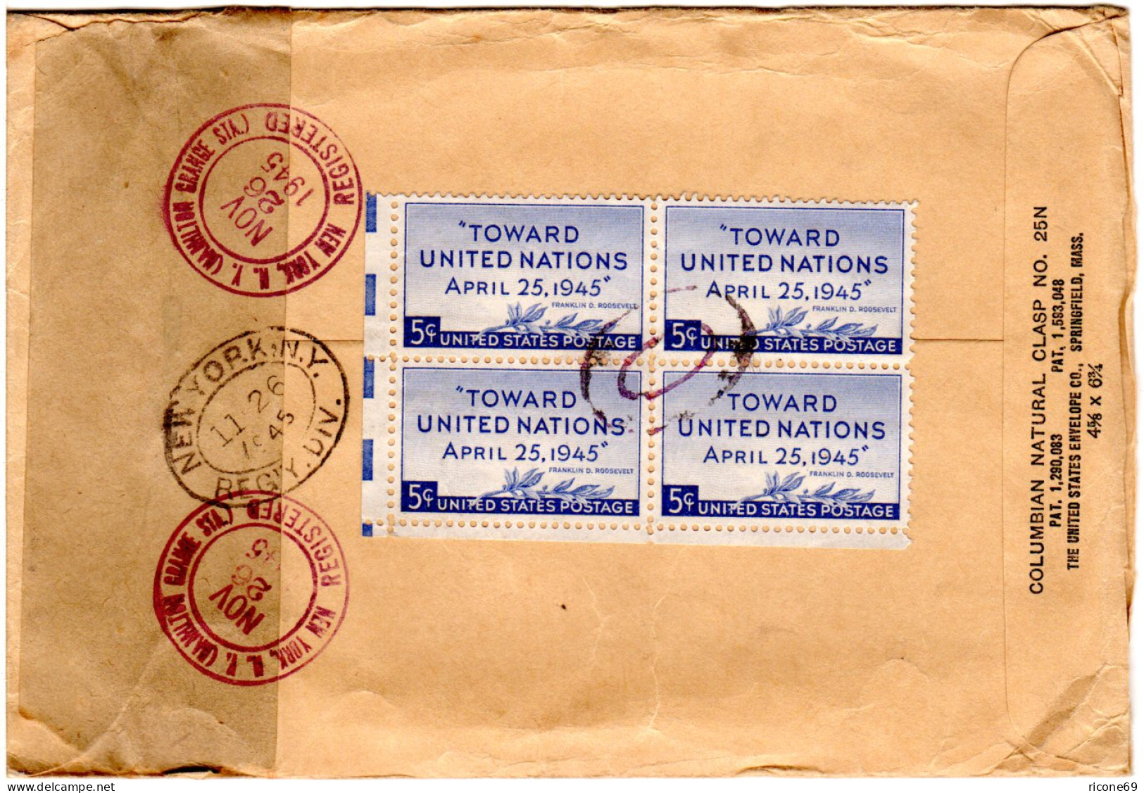 USA 1945, 10 Marken Auf Einschreiben Brief V. NY I.d. Schweiz - Autres & Non Classés