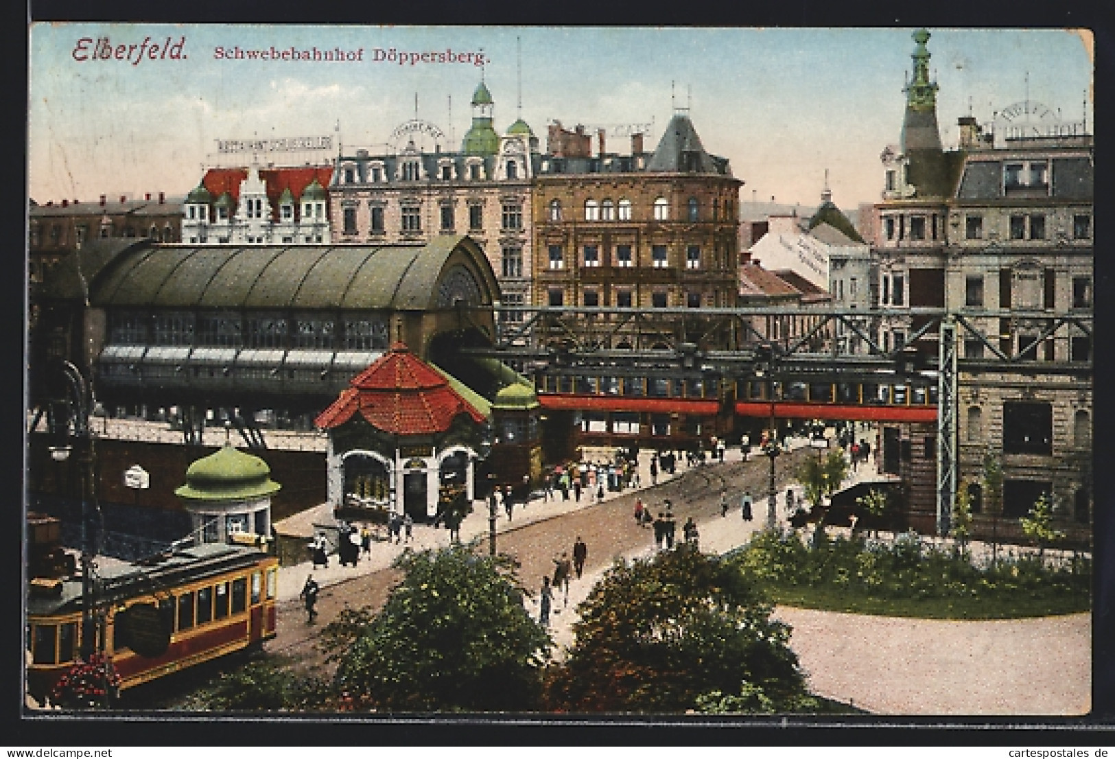 AK Elberfeld, Schwebebahnhof Döppersberg Mit Strassenbahn Aus Der Vogelschau  - Tramways