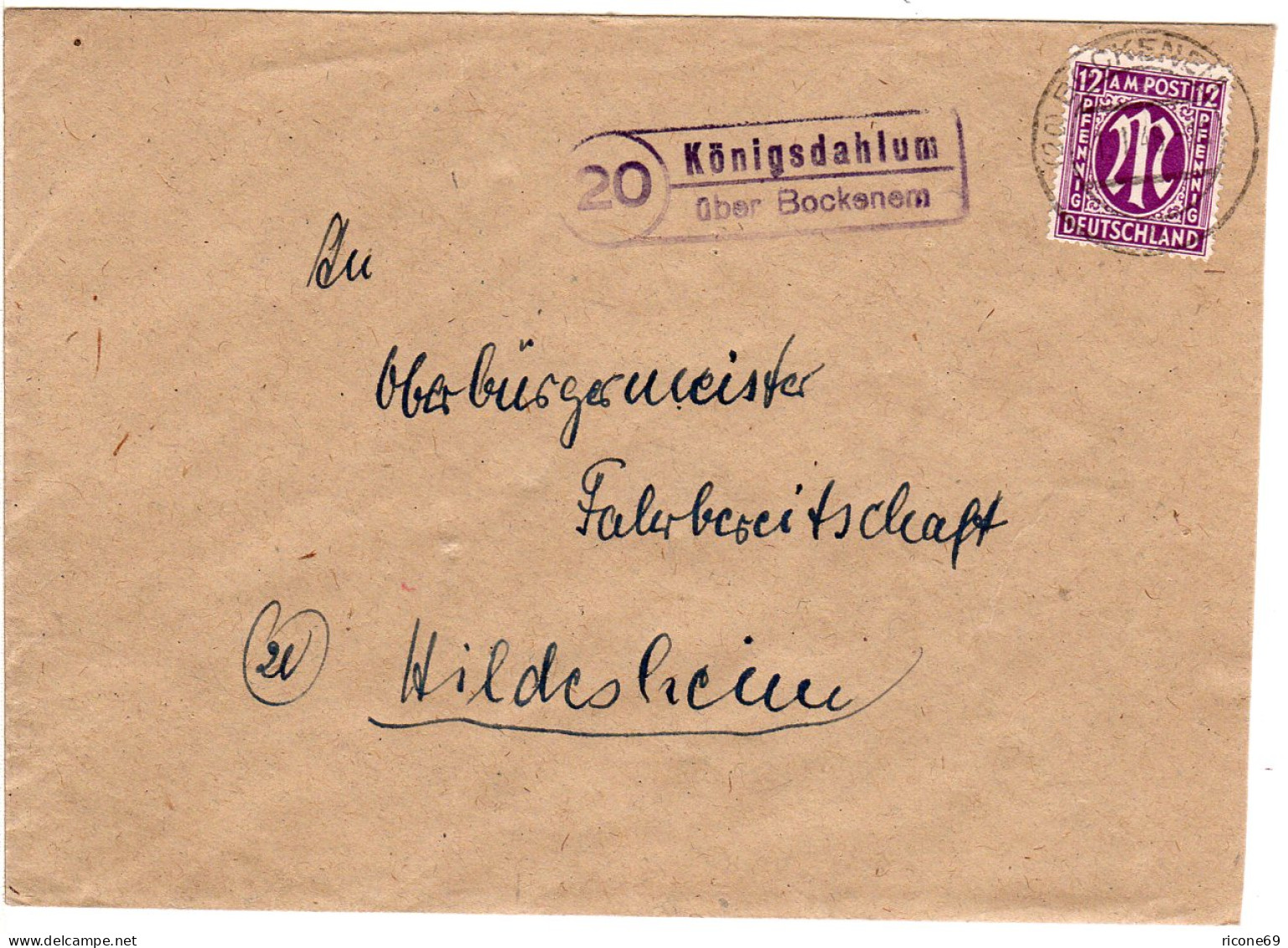 1948, Landpost Stpl. 20 KÖNIGSDAHLUM über Bockenem Auf Brief M. 12 Pf. - Briefe U. Dokumente