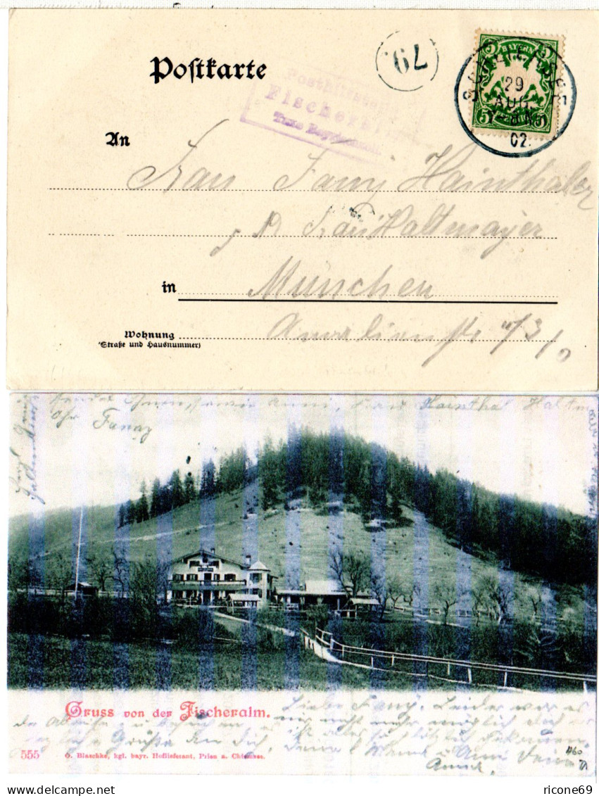Bayern 1902, R3 Posthilfstelle FISCHERALM Taxe Bayrischzell Auf Sw-AK M. 5 Pf. - Covers & Documents