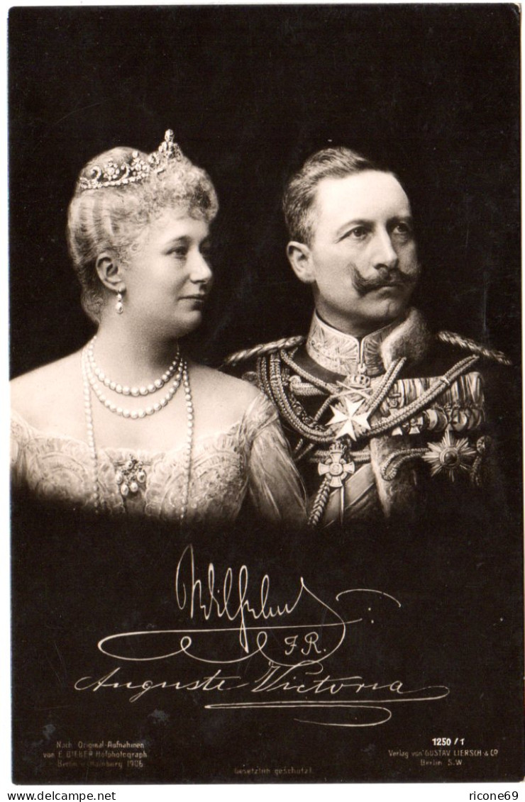 Kaiser Wilhelm U.Kaiserin Auguste Vicotria, Ungebr. Sw-AK M. Foto-Signaturen - Histoire