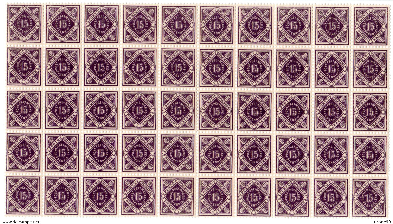 Württemberg D 151, 50x15 Pf., Kpl. Postfrischer Halbbogen Ohne Rand - Neufs