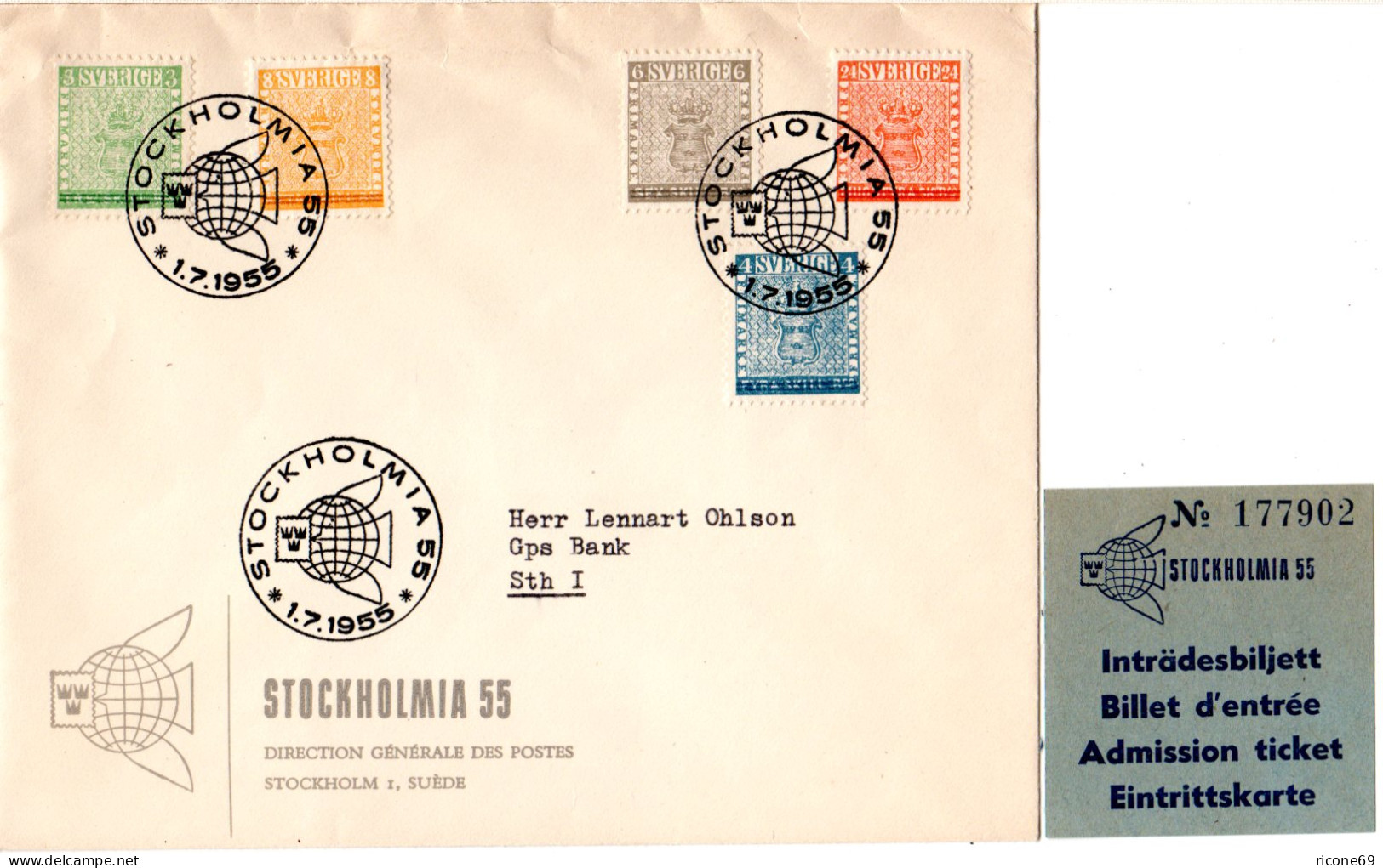 Schweden, Stockholmia 1955, 5 Werte Kpl. Auf FDC Brief M. Entspr. Sonderstpl. - Other & Unclassified