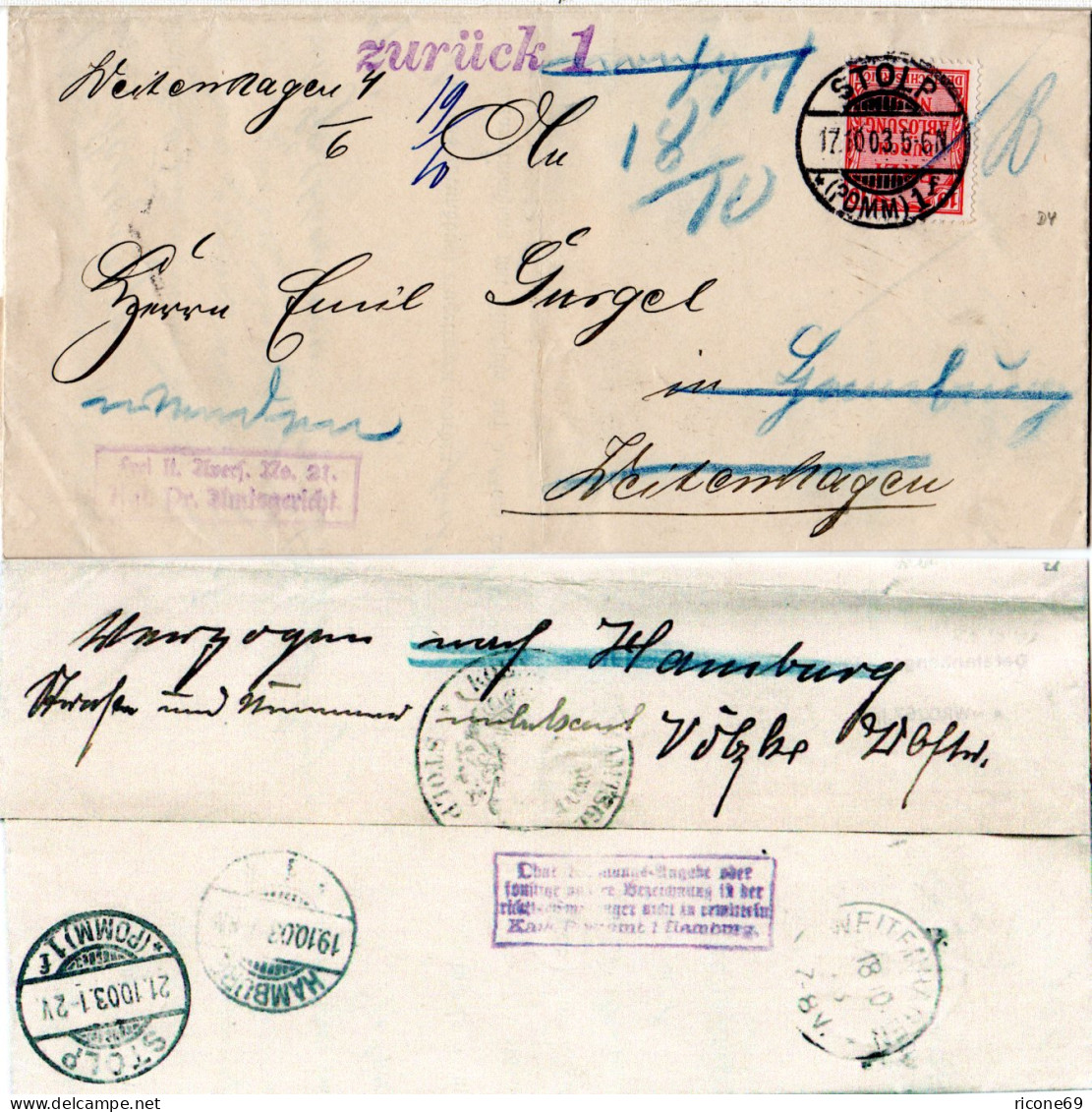 DR 1913, Frei Lt. Avers... Auf Retour Brief M. 10 Pf. V. Stopl N. Weitenhagen - Lettres & Documents
