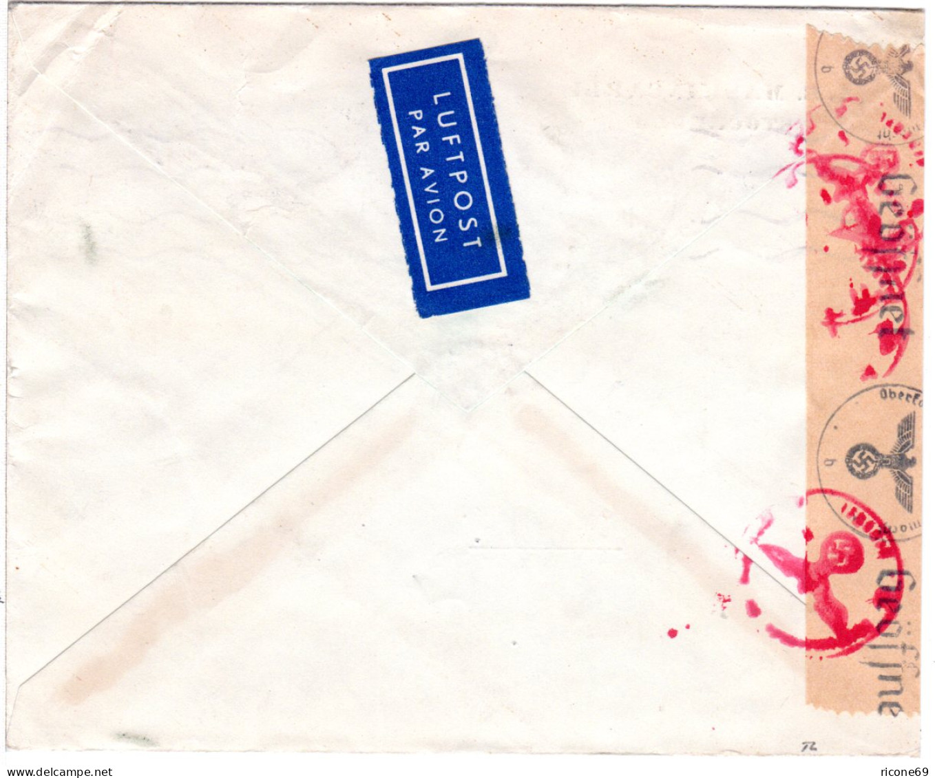 Schweden 1942, 8er-Block 5 öre Auf Luftpost Zensur Brief V. Stockholm N. Halle - Lettres & Documents