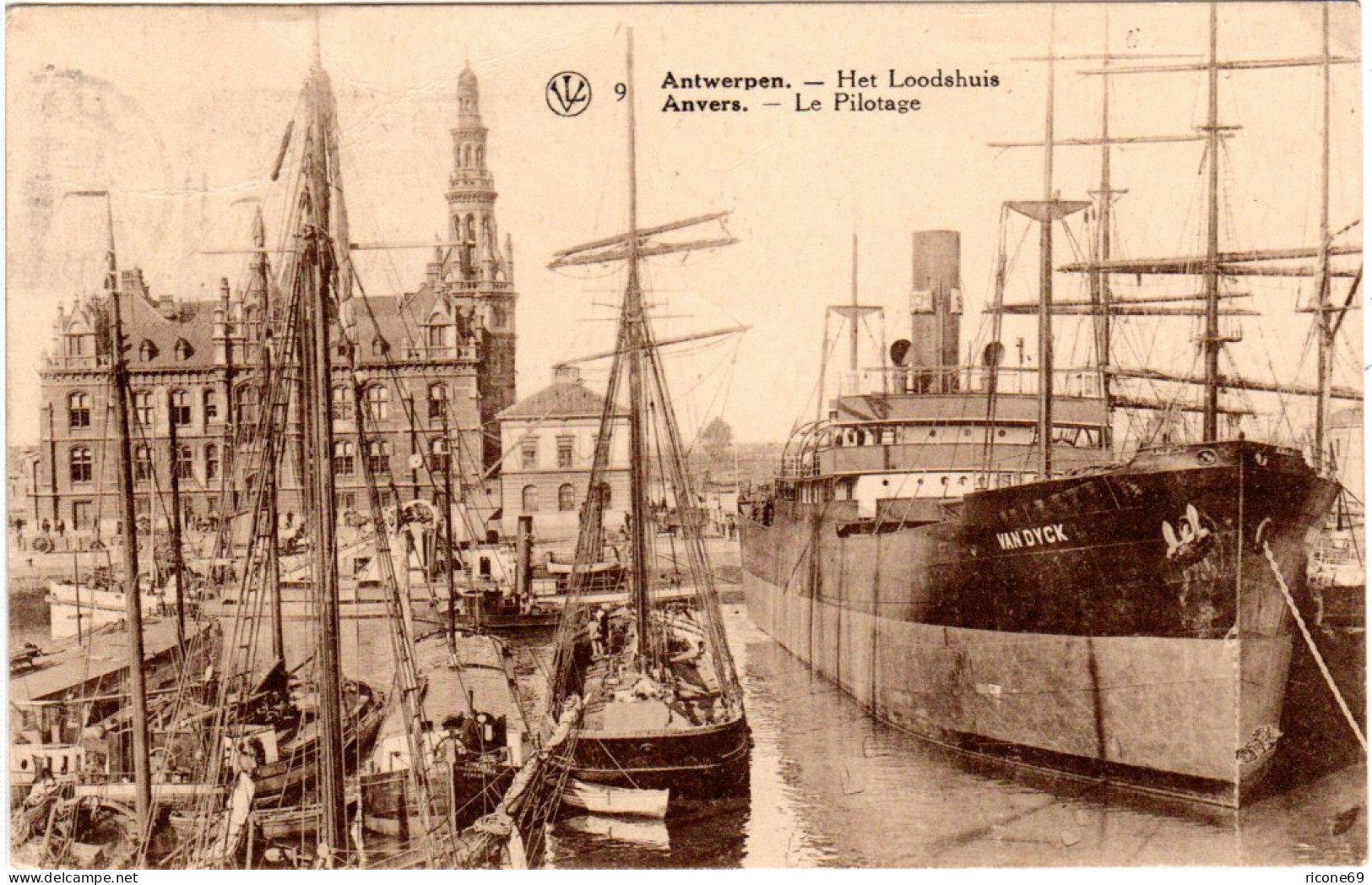 Belgien, Antwerpen Hafen M. Dampfer Van Dyck, 1930 Gebr. Sw-AK - Autres & Non Classés