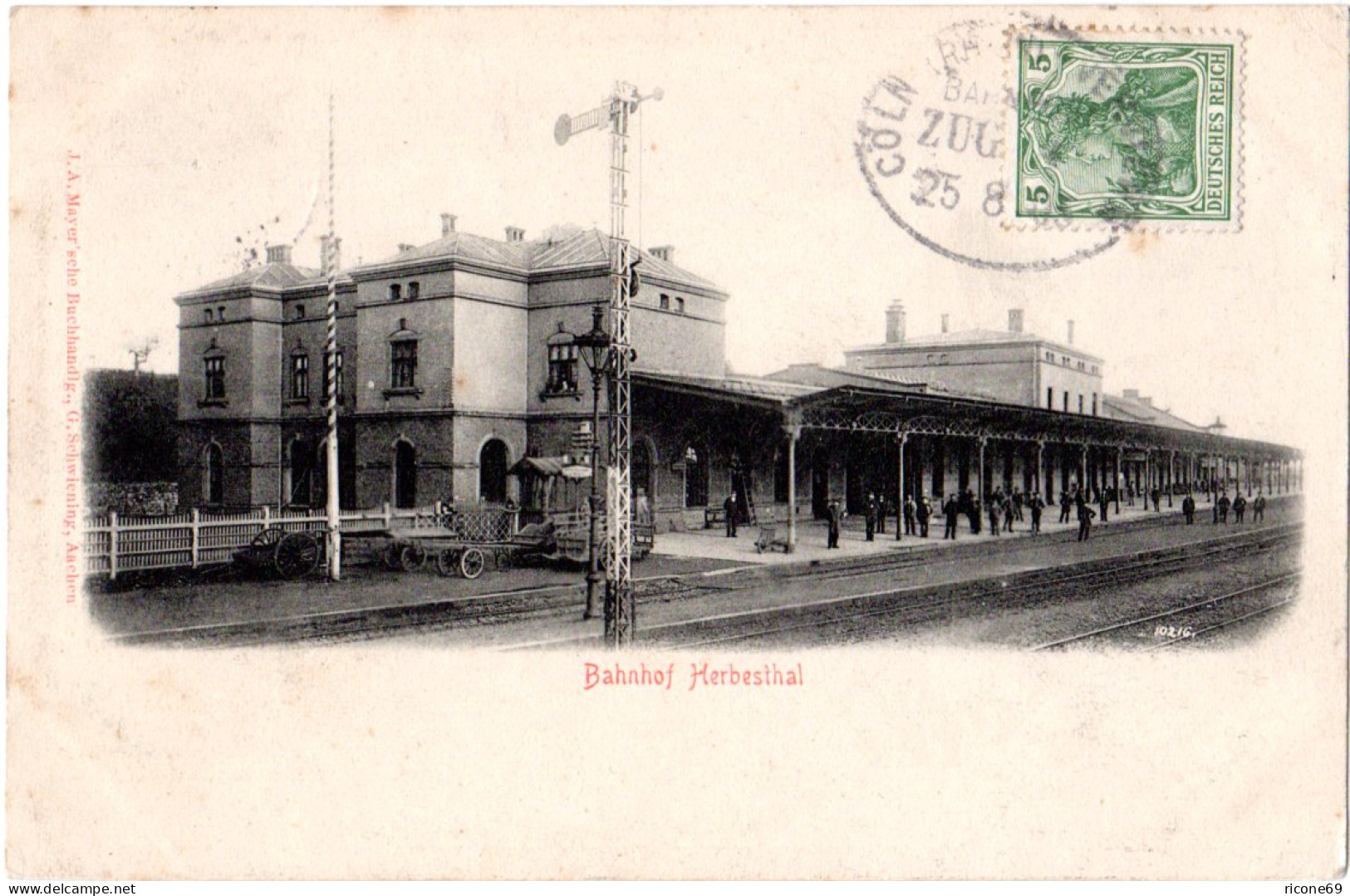 Belgien, Herbesthal Bahnhof, 1905 M. Dt. Bahnpost Cöln-Verviers Gebr. Sw-AK - Gares - Sans Trains