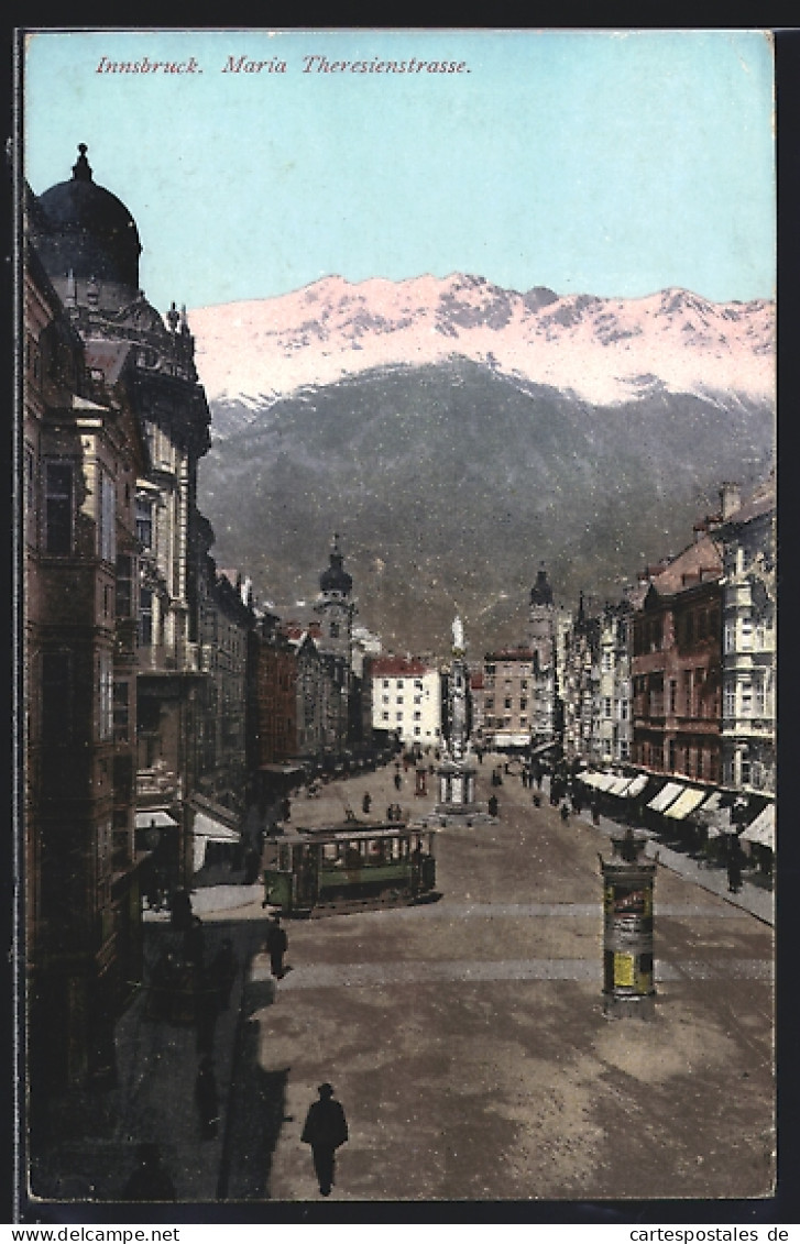 AK Innsbruck, Ortspartie Mit Theresienstrasse Gegen Die Alpen Gesehen, Strassenbahn  - Tramways