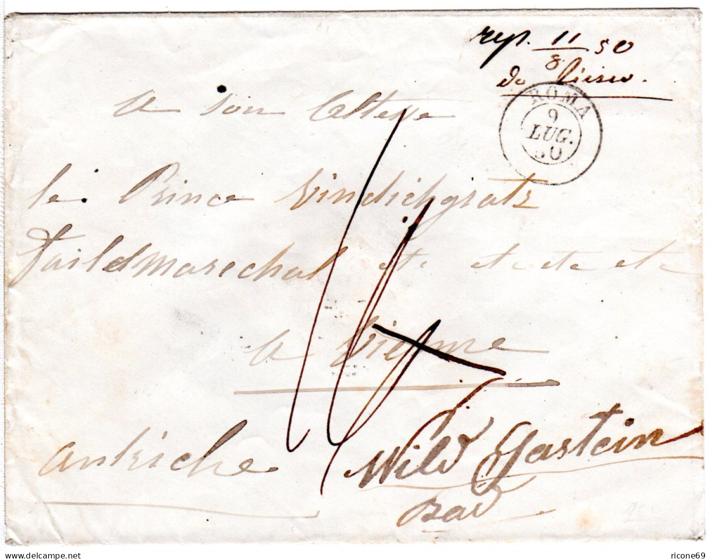 Italien Kirchenstaat 1850, Porto Brief N. Österreich, Nachsendung N. Bad Gastein - Sin Clasificación