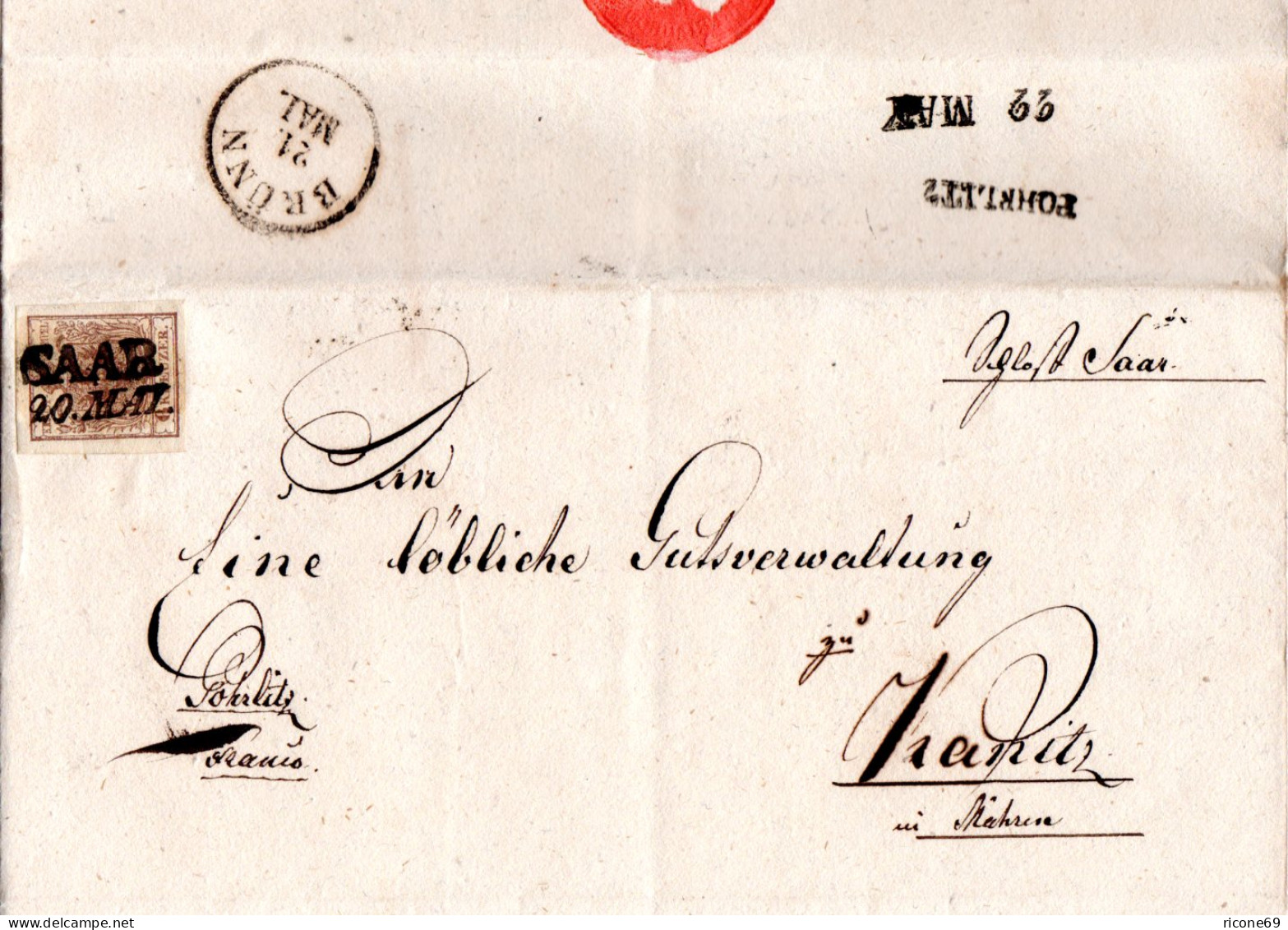 Österreich 1853, Mähren-L2 SAAR Auf Schönem Brief M. Breitrandiger 6 Kr. - Covers & Documents