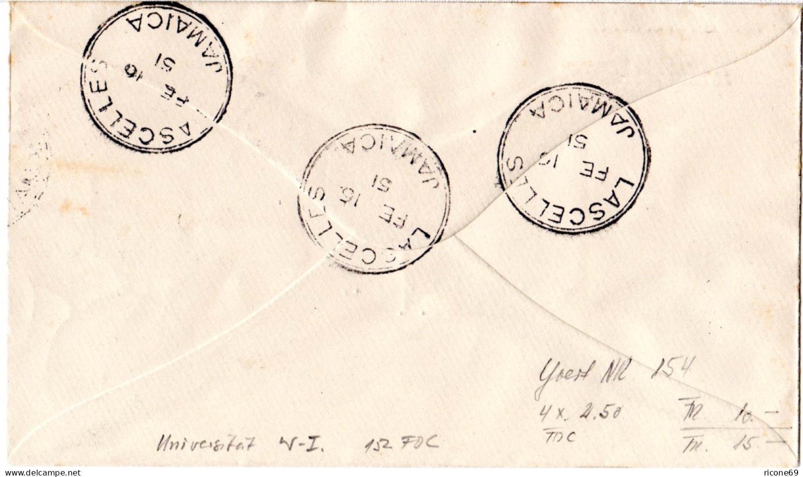 Jamaica 1951, 4er-Block 6d Universität Auf Einschreiben FDC V. Lascelles. - Amerika (Varia)