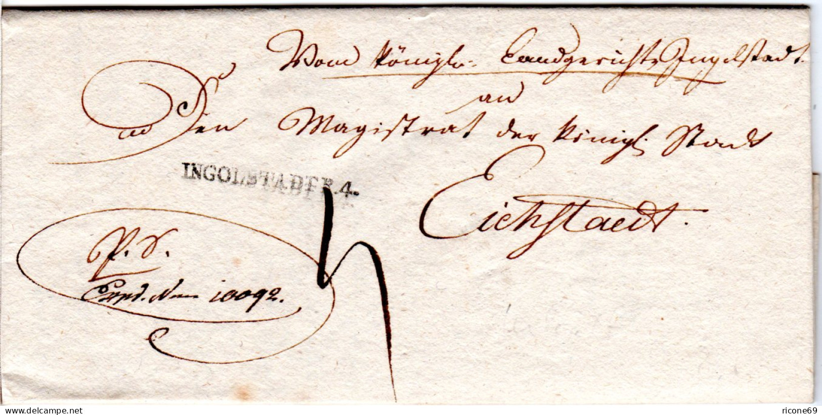 Bayern 1821, L1 INGOLSTADT R.4. Auf Sauberem Porto Brief N. Eichstaedt - Vorphilatelie